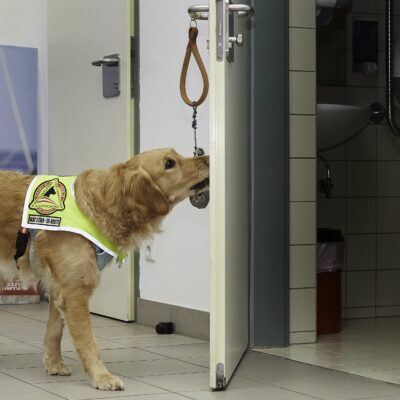 Assistenzhund öffnet Tür