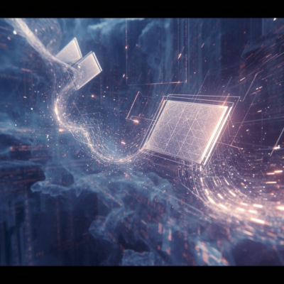 Symbolbild: Daten durchströmen als Energieblitze einen Bildschirm und die Server eines Rechenzentrums (Dieses Bild wurde mit KI erzeugt).