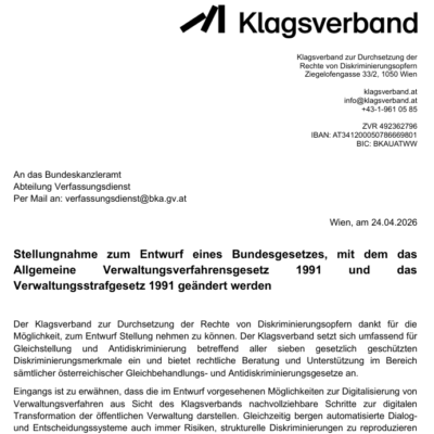 Ein Screenshot der Stellungnahme des Klagsverbands zum Gesetzesentwurf