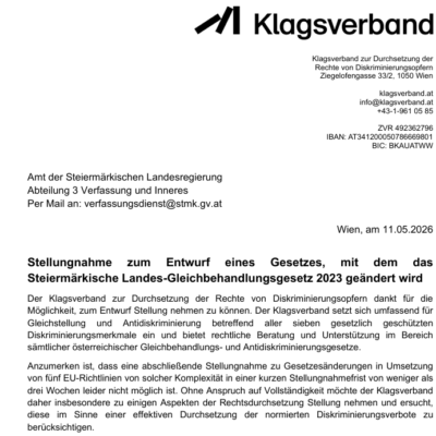 Ein Screenshot der Stellungnahme des Klagsverbands zum Gesetzesentwurf