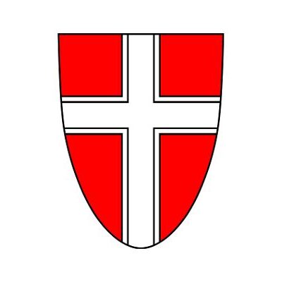 Das Wappen der Stadt Wien: Ein Weißes Kreuz auf rotem Schild