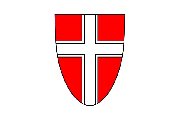 Das Wappen der Stadt Wien: Ein Weißes Kreuz auf rotem Schild